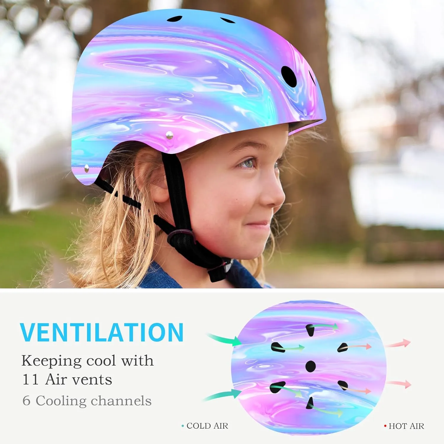 Adjustable Gradient Color Kids/Toddler Bike Helmet for 1-2-3-5-8-14 Years Boys Girls,Skateboard Helmet with Knee and Elbow Pads Wrist Guard Roller Skates,Cycling,Skating Scooter Longboard