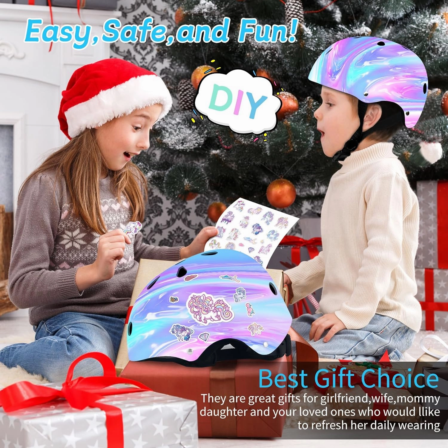 Adjustable Gradient Color Kids/Toddler Bike Helmet for 1-2-3-5-8-14 Years Boys Girls,Skateboard Helmet with Knee and Elbow Pads Wrist Guard Roller Skates,Cycling,Skating Scooter Longboard