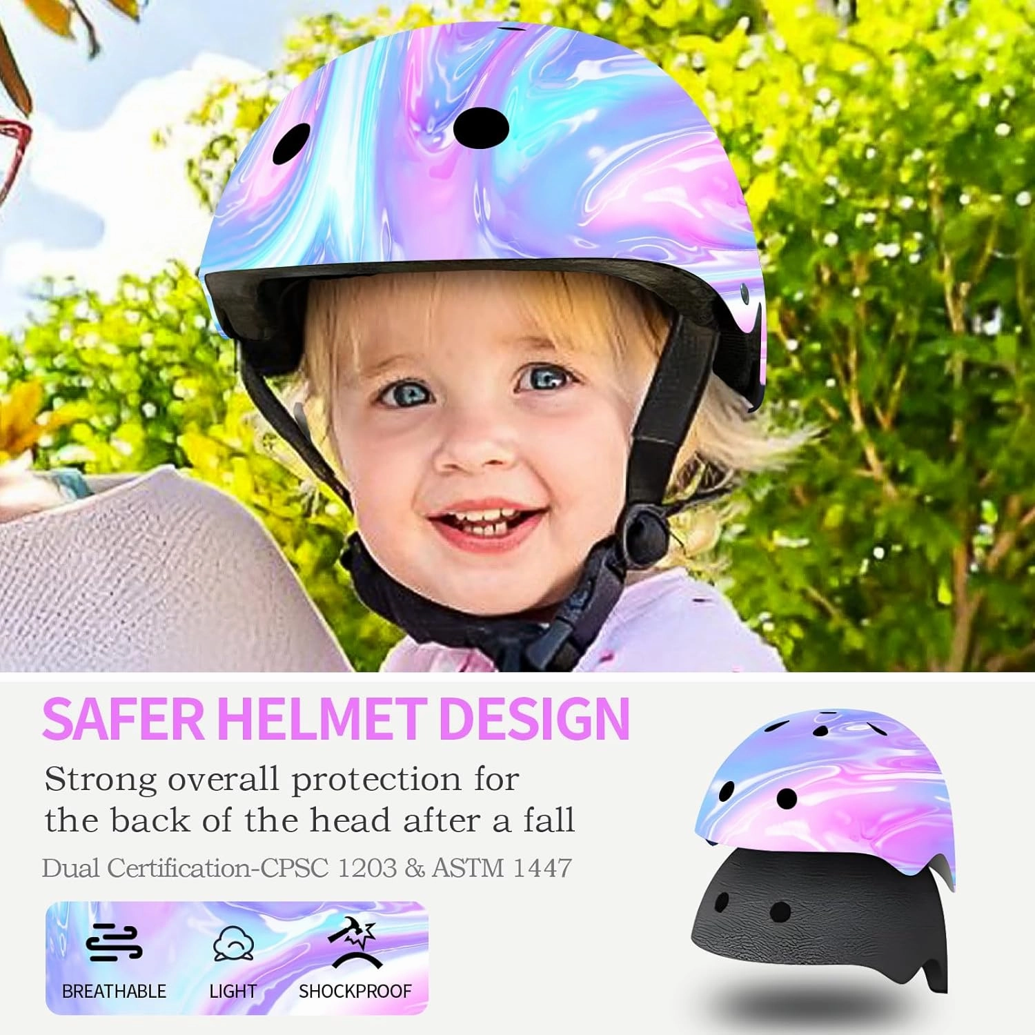Adjustable Gradient Color Kids/Toddler Bike Helmet for 1-2-3-5-8-14 Years Boys Girls,Skateboard Helmet with Knee and Elbow Pads Wrist Guard Roller Skates,Cycling,Skating Scooter Longboard