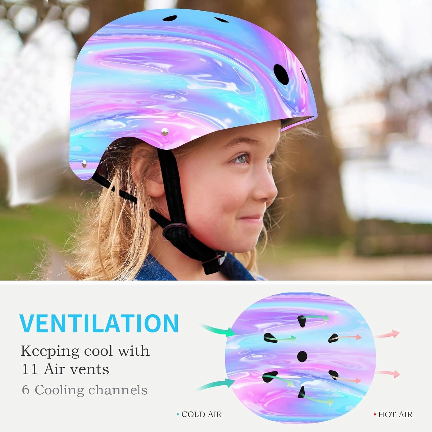 Adjustable Gradient Color Kids/Toddler Bike Helmet for 1-2-3-5-8-14 Years Boys Girls,Skateboard Helmet with Knee and Elbow Pads Wrist Guard Roller Skates,Cycling,Skating Scooter Longboard
