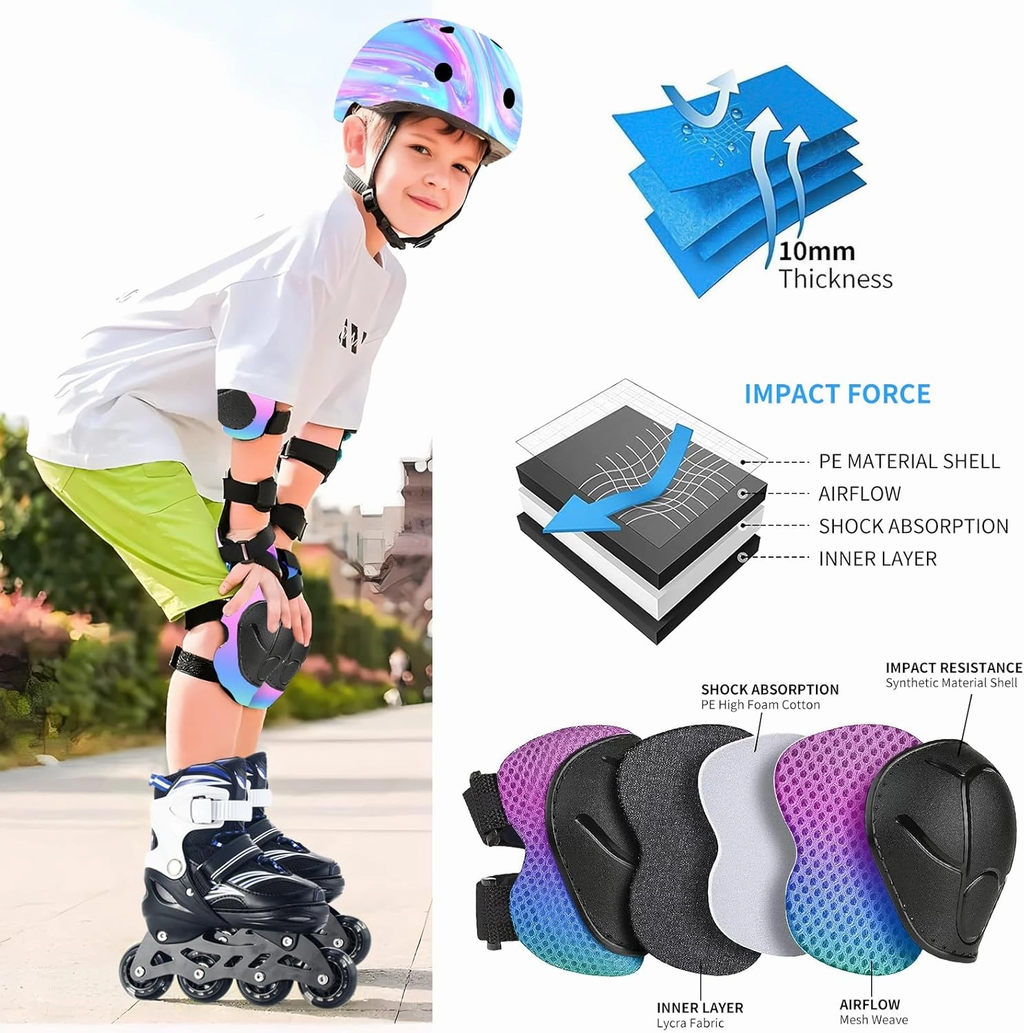 Adjustable Gradient Color Kids/Toddler Bike Helmet for 1-2-3-5-8-14 Years Boys Girls,Skateboard Helmet with Knee and Elbow Pads Wrist Guard Roller Skates,Cycling,Skating Scooter Longboard