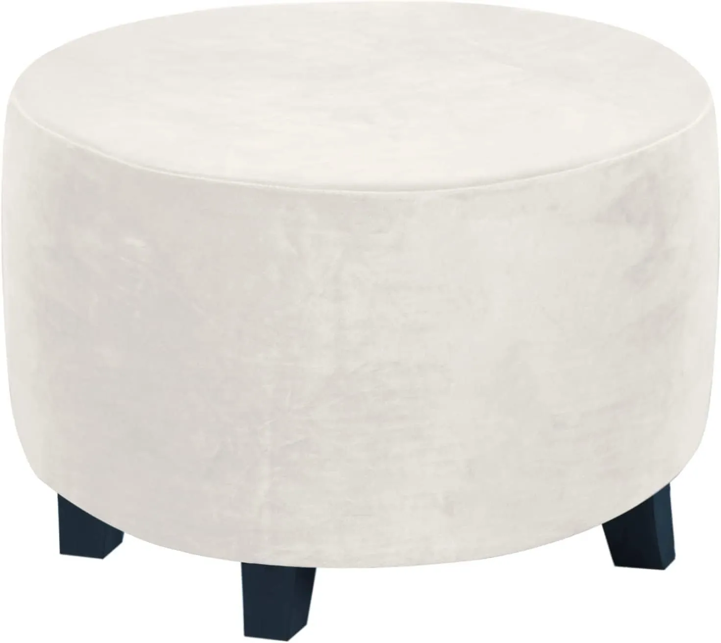 ADPON Velvet Plush Ottoman Cover,Super Stretch Round Ottoman Slipcover Washable Storage Stool Furniture Protector for Living Room (Medium,Off White)