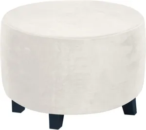 ADPON Velvet Plush Ottoman Cover,Super Stretch Round Ottoman Slipcover Washable Storage Stool Furniture Protector for Living Room (Medium,Off White)