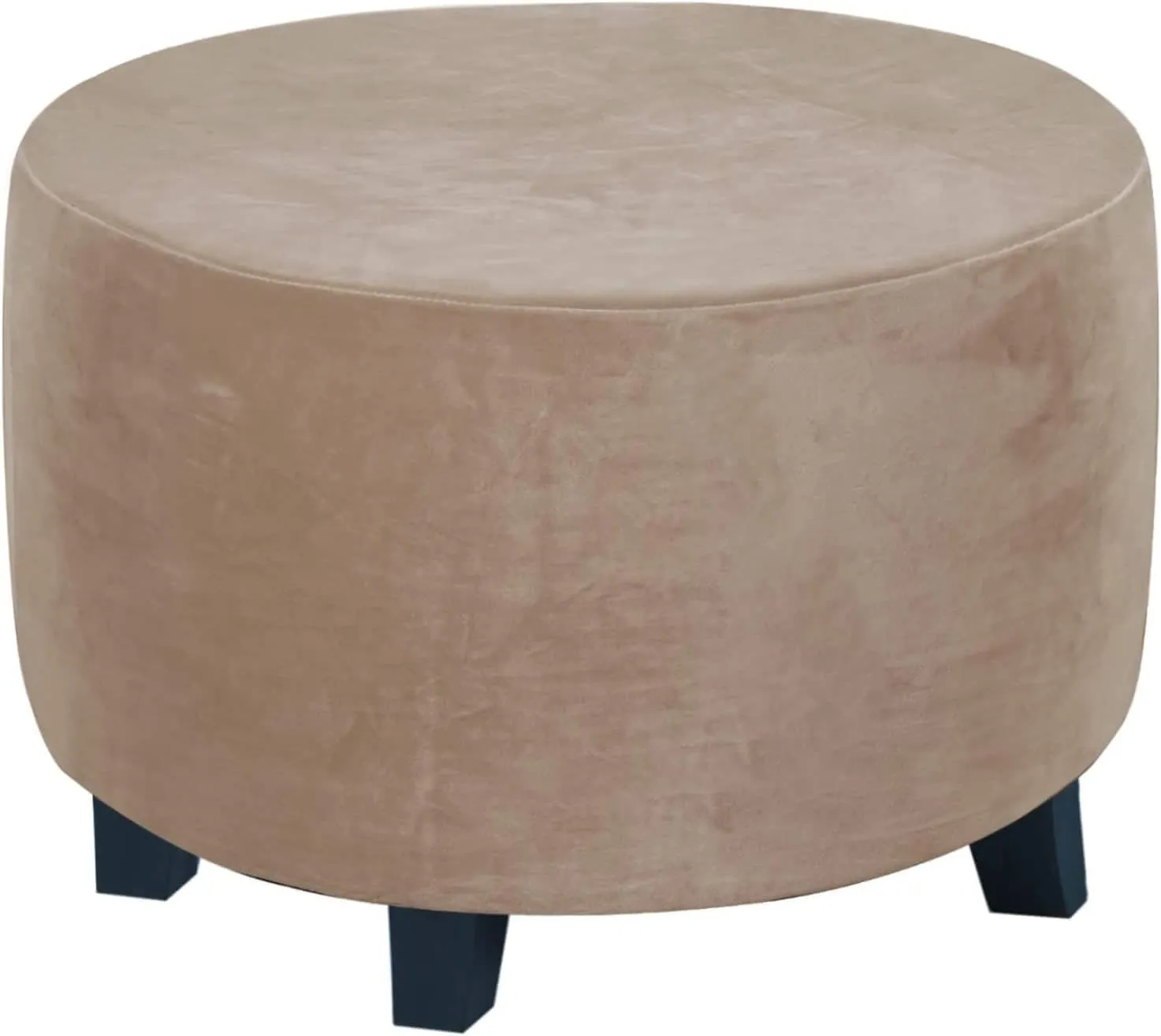 ADPON Velvet Plush Ottoman Cover,Super Stretch Round Ottoman Slipcover Washable Storage Stool Furniture Protector for Living Room (Medium,Taupe)