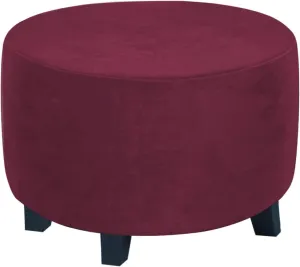 ADPON Velvet Plush Ottoman Cover,Super Stretch Round Ottoman Slipcover Washable Storage Stool Furniture Protector for Living Room (Medium,Wine/Burgundy)
