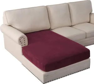 ADPON Velvet Sectional Couch Covers Sofa Chaise/Seat Cushion Slipcover L Shape Separate Cushion Couch Chaise Cover for Both Left/Right Sectional Couch (Chaise Lounge,Burgundy)