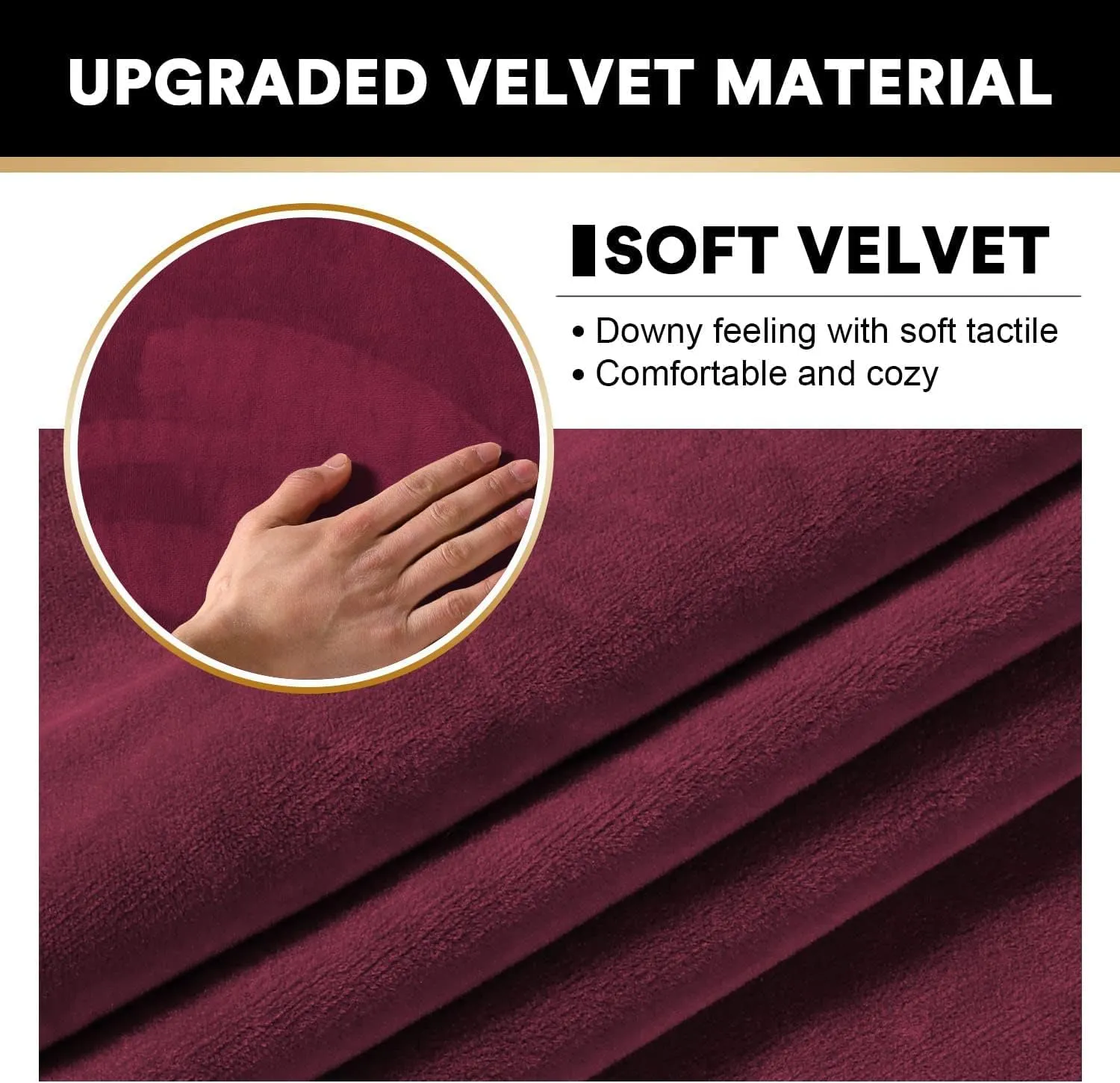ADPON Velvet Sectional Couch Covers Sofa Chaise/Seat Cushion Slipcover L Shape Separate Cushion Couch Chaise Cover for Both Left/Right Sectional Couch (Chaise Lounge,Burgundy)