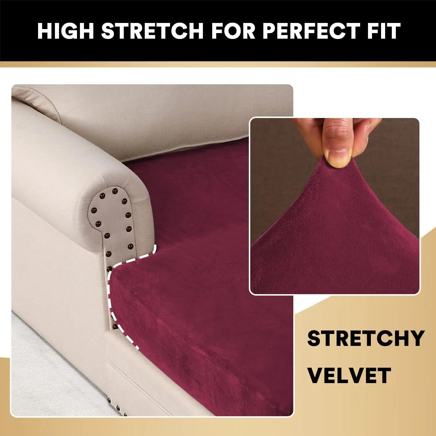 ADPON Velvet Sectional Couch Covers Sofa Chaise/Seat Cushion Slipcover L Shape Separate Cushion Couch Chaise Cover for Both Left/Right Sectional Couch (Chaise Lounge,Burgundy)