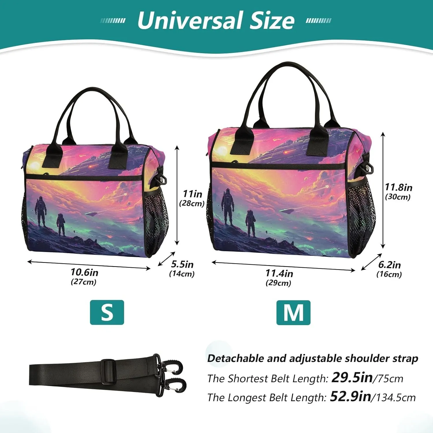 Adult Lunch Box Insulated Lunch Bag Men and Spacecraft under Purple Clouds Large Cooler Tote Bag for Work Picnic or Travel with Adjustable Shoulder Strap