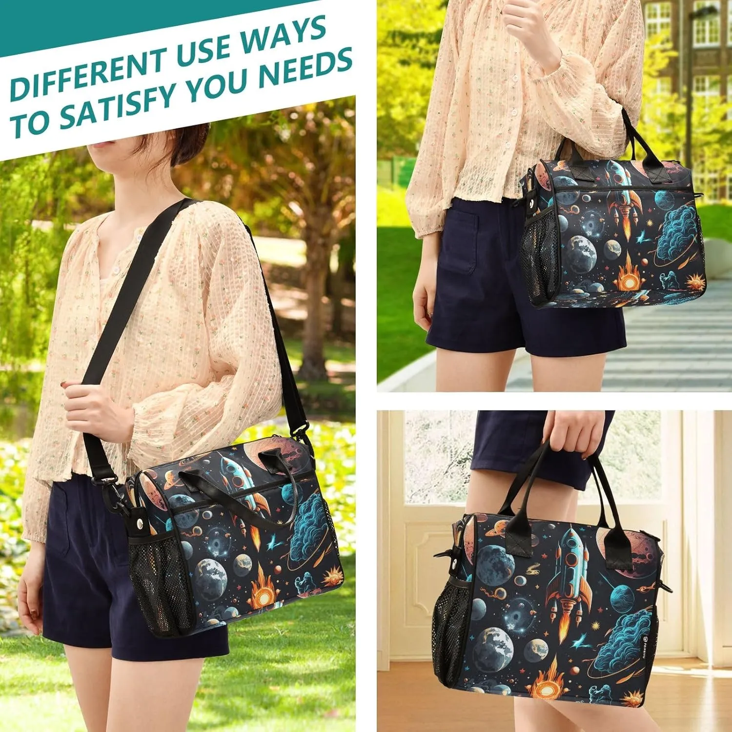 Adult Lunch Box Insulated Lunch Bag Pattern Of Spacecraft and Planet Large Cooler Tote Bag for Work Picnic or Travel with Adjustable Shoulder Strap