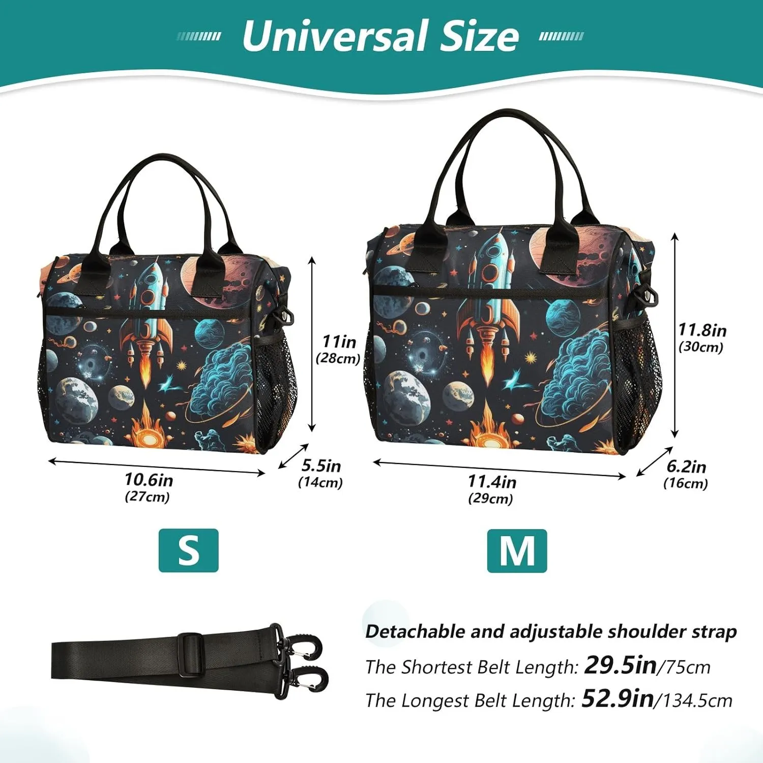 Adult Lunch Box Insulated Lunch Bag Pattern Of Spacecraft and Planet Large Cooler Tote Bag for Work Picnic or Travel with Adjustable Shoulder Strap
