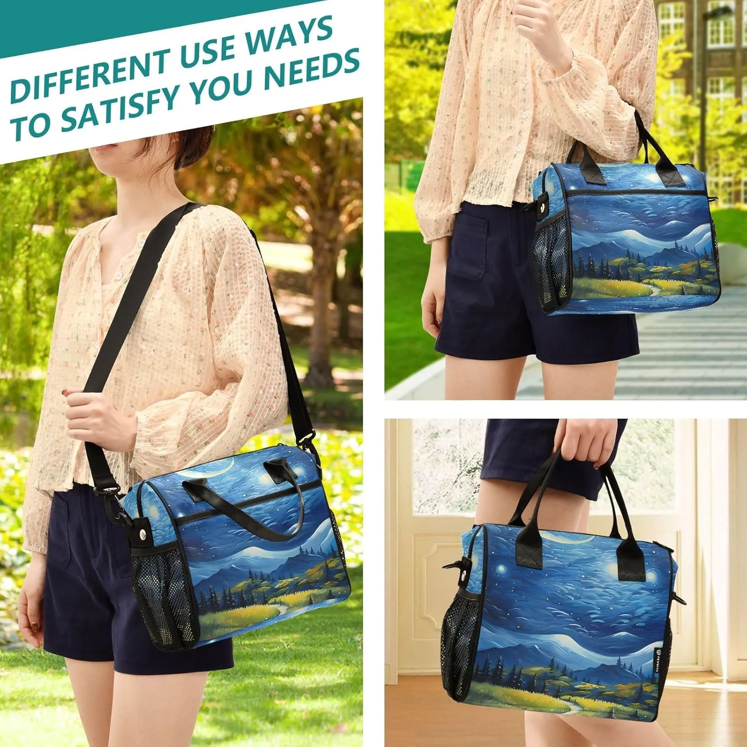 Adult Lunch Box Insulated Lunch Bag Wilderness Path in Starry Night Large Cooler Tote Bag for Work Picnic or Travel with Adjustable Shoulder Strap