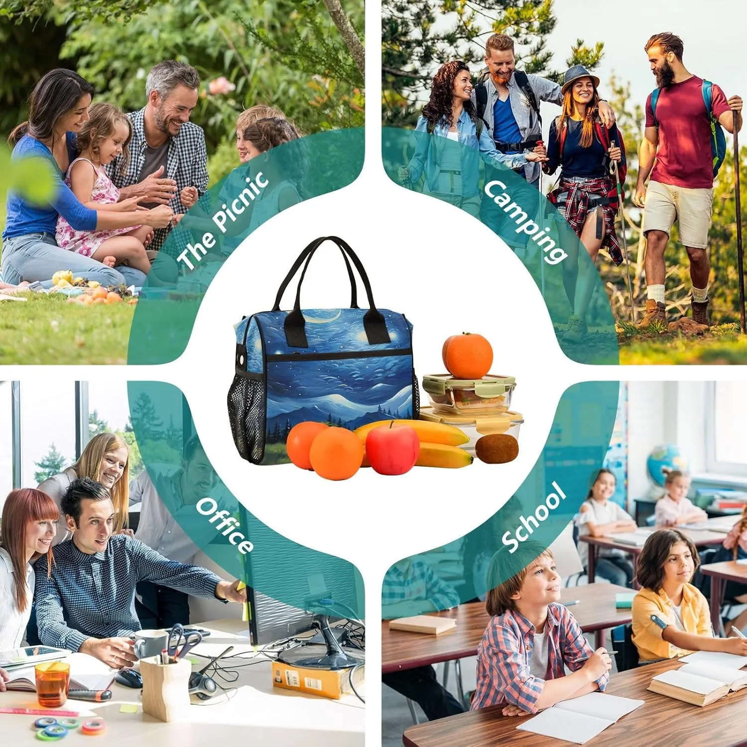 Adult Lunch Box Insulated Lunch Bag Wilderness Path in Starry Night Large Cooler Tote Bag for Work Picnic or Travel with Adjustable Shoulder Strap