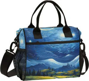 Adult Lunch Box Insulated Lunch Bag Wilderness Path in Starry Night Large Cooler Tote Bag for Work Picnic or Travel with Adjustable Shoulder Strap