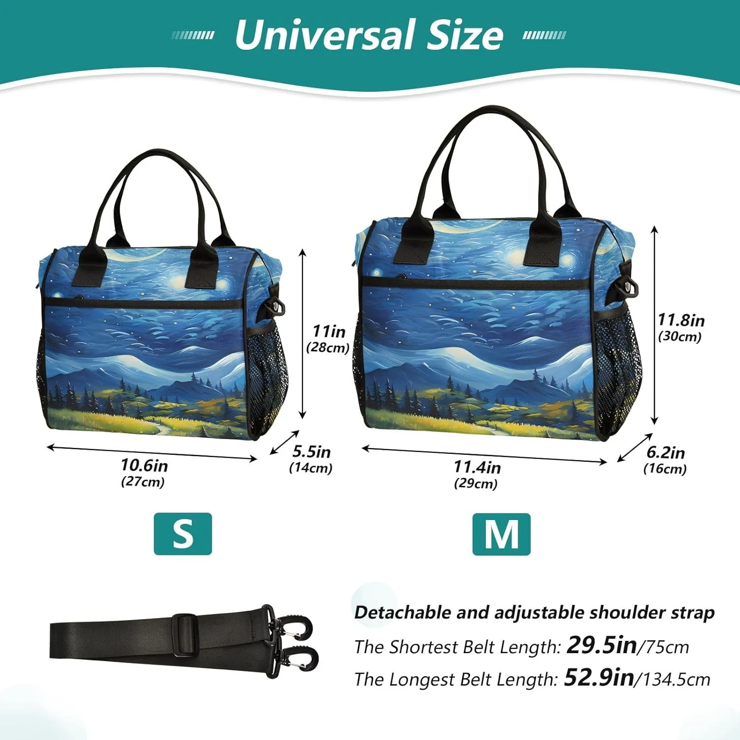 Adult Lunch Box Insulated Lunch Bag Wilderness Path in Starry Night Large Cooler Tote Bag for Work Picnic or Travel with Adjustable Shoulder Strap