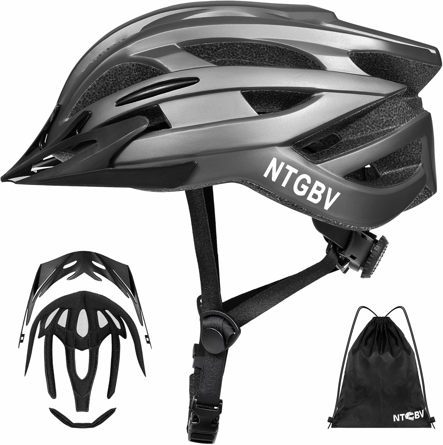 Adult Bike Helmet for Men/Women with Helmet Bag 2 Removable Moisture-Wicking Liners & Visors Lightweight Shockproof Adjustable Design CPSC 1203 & EN 1078 Safety Certified for Road/Commute/MTB