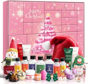 Advent Calendar 2024, 24PCS Holiday Beauty Advent Calendar, Spa Gift Set, Bath & Body Care, 24 Days of Countdown Calendar-Limited Edition Christmas Gifts Skincare Sets for Teen Girls and Women Gift (Pink)