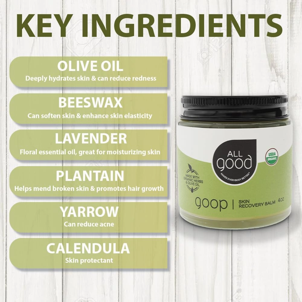 All Good Goop Organic Skin Care Recovery Balm - All Purpose Ointment w/Calendula, Lavender, Beeswax - Chafing Cream, Dry Skin Salve, Cracking Lip Moisturizer - Soothes, Hydrates & Calms - 4oz, 2-pack