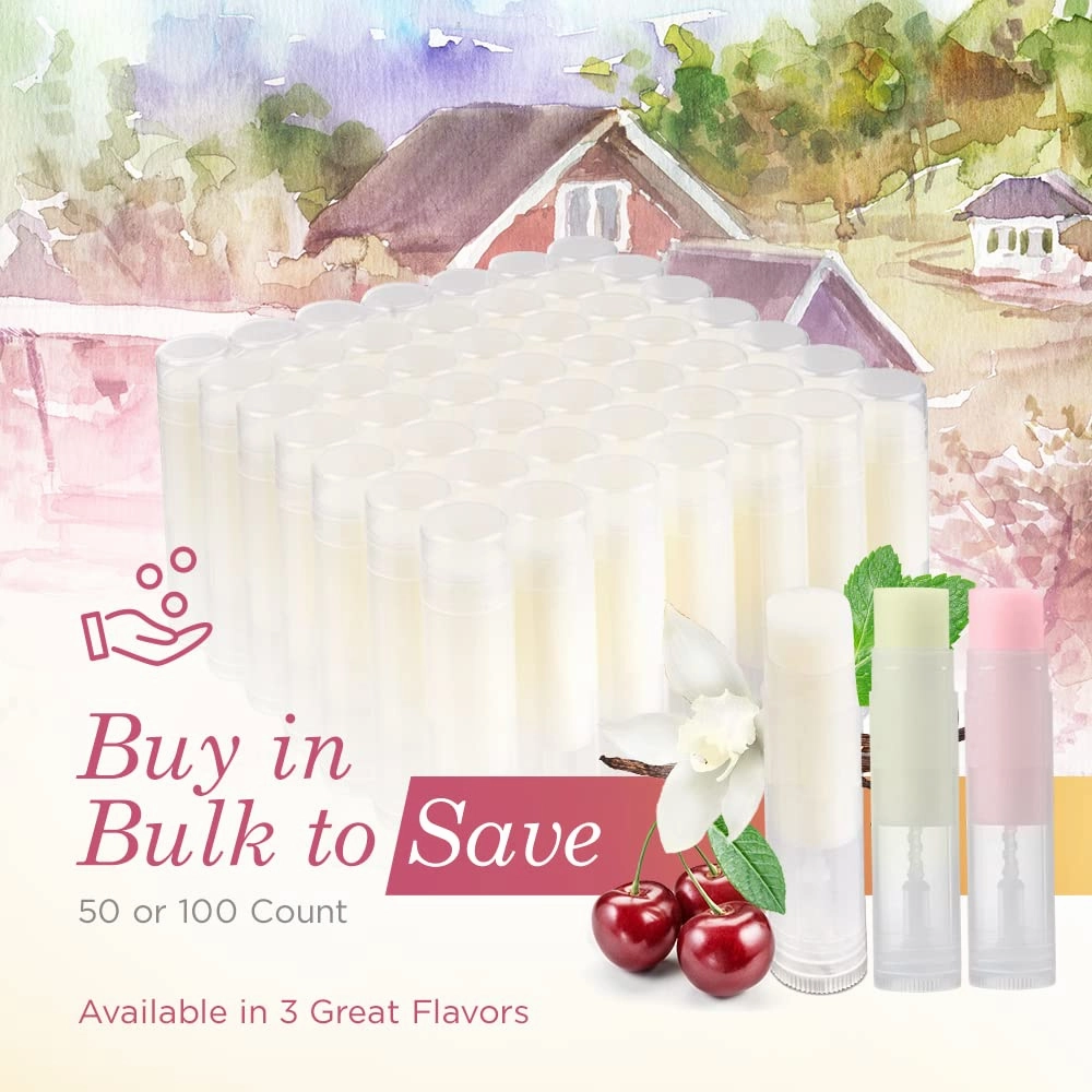 All Natural Lip Balm Bulk - Chapstick Lip Conditioner Contains Beeswax Sunflower Oil Vitamin E and Other Moisturizing Ingredients Comes in Customizable Packaging (Vanilla Bean, 50 Pack)