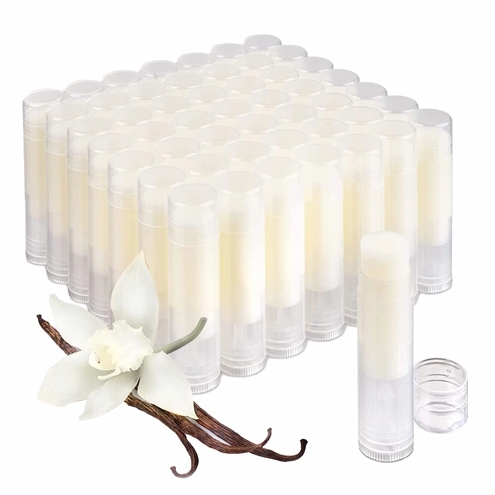 All Natural Lip Balm Bulk - Chapstick Lip Conditioner Contains Beeswax Sunflower Oil Vitamin E and Other Moisturizing Ingredients Comes in Customizable Packaging (Vanilla Bean, 50 Pack)