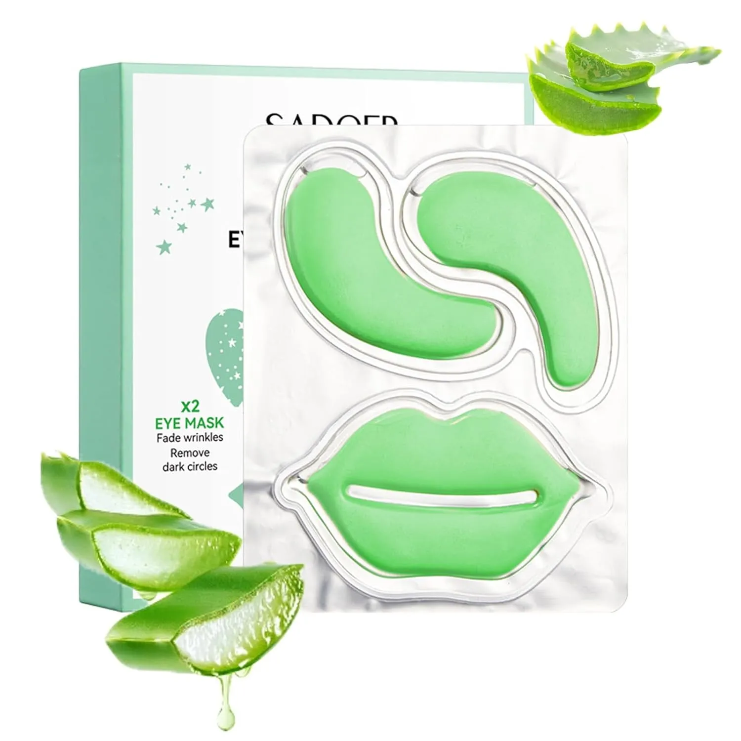 Aloe Vera Lip Masks & Under Eye Patches,Natural Moisturizing Lip Mask & Under Eye Mask Set for Reducing Fine Lines Wrinkles Eye Puffiness Eye Bags,Effectively Nourishes Lip & Eye Skin(10 Pairs)