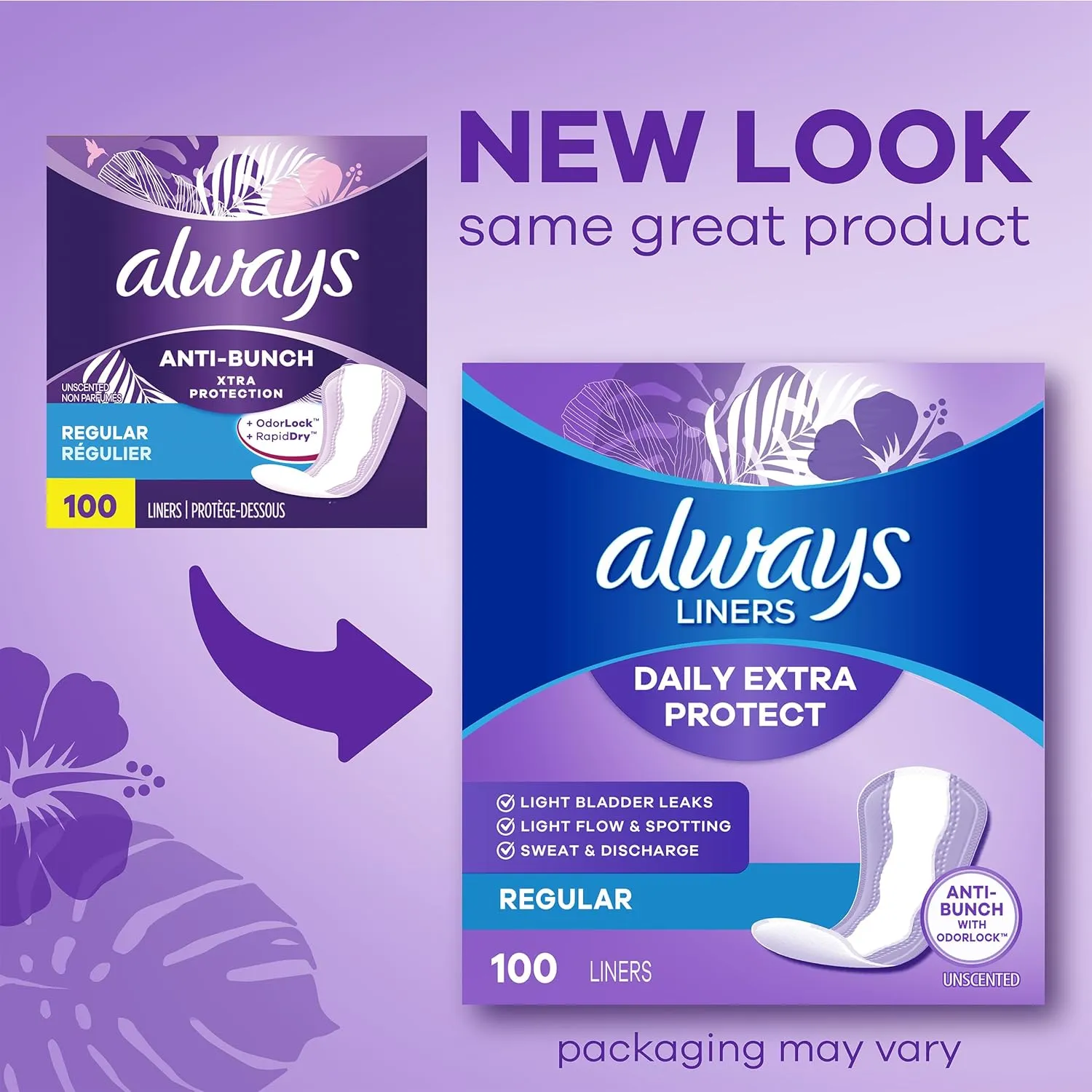 Always Anti-Bunch Xtra Protection, Panty Liners For Women, Extra Long Length, Unscented, 68 Count X 4 Packs (272 Count Total) (Packaging May Vary)