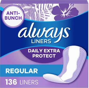 Always Anti-Bunch Xtra Protection Daily Liners, Regular Length, Unscented, 34 Count x 4 (136 Count Total) (Packaging May Vary)