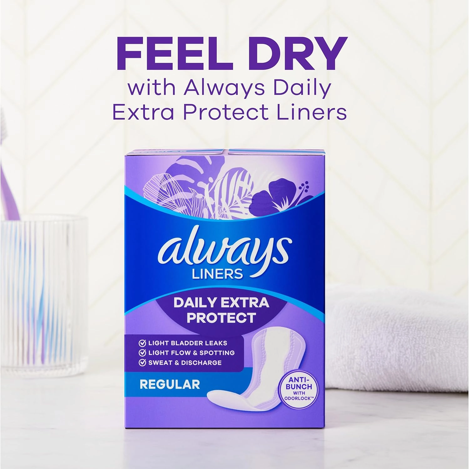 Always Anti-Bunch Xtra Protection Daily Liners, Regular Length, Unscented, 34 Count x 4 (136 Count Total) (Packaging May Vary)