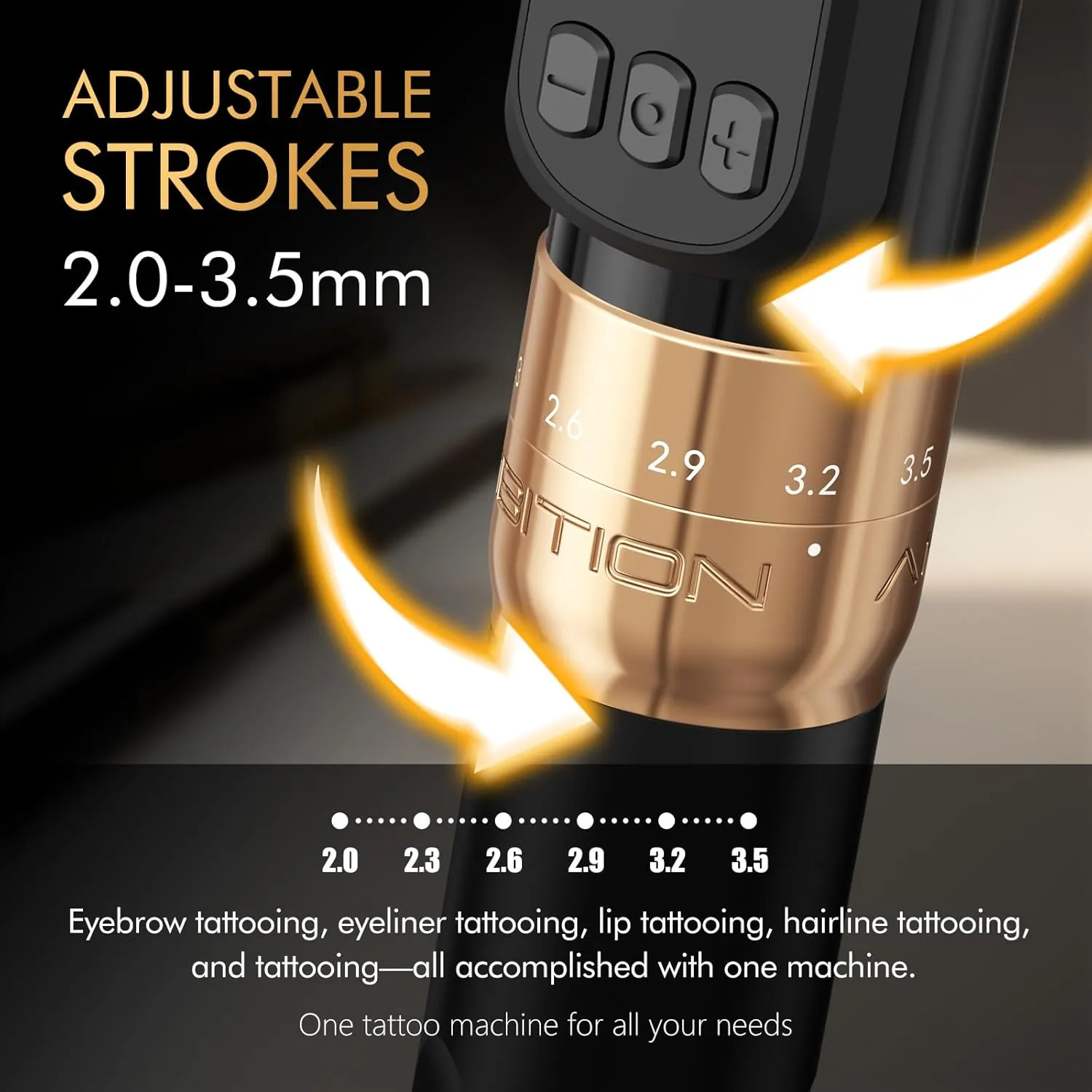 Ambition Sally 270 Rotary Tattoo Gun, Wireless Tattoo Machine with Adjustable Stroke Dual 1300 mAh Battery 270 g.cm Torque Coreless Motor, Permanent Makeup Pen for Eyebrow Eyeliner Lips SMP Artists