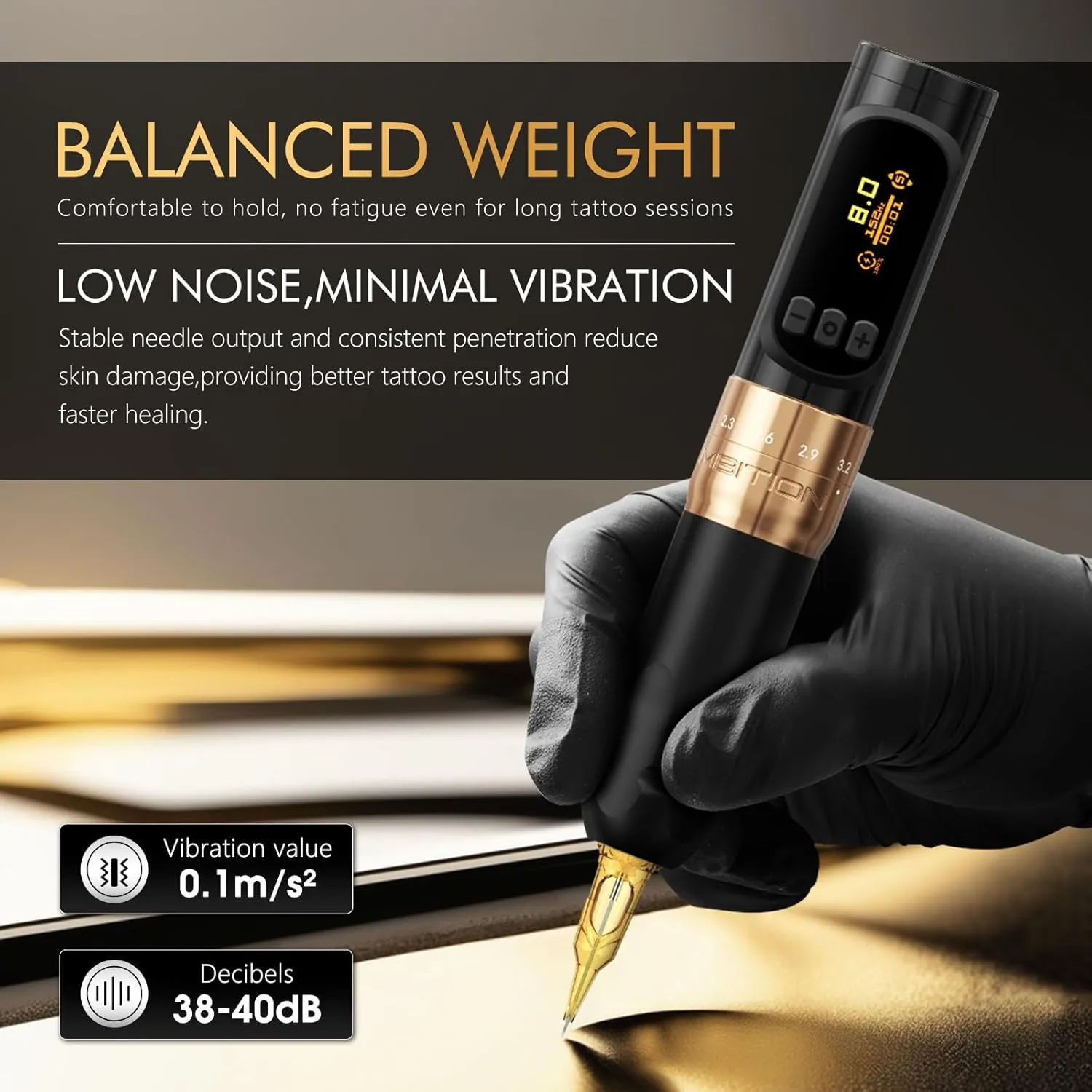 Ambition Sally 270 Rotary Tattoo Gun, Wireless Tattoo Machine with Adjustable Stroke Dual 1300 mAh Battery 270 g.cm Torque Coreless Motor, Permanent Makeup Pen for Eyebrow Eyeliner Lips SMP Artists