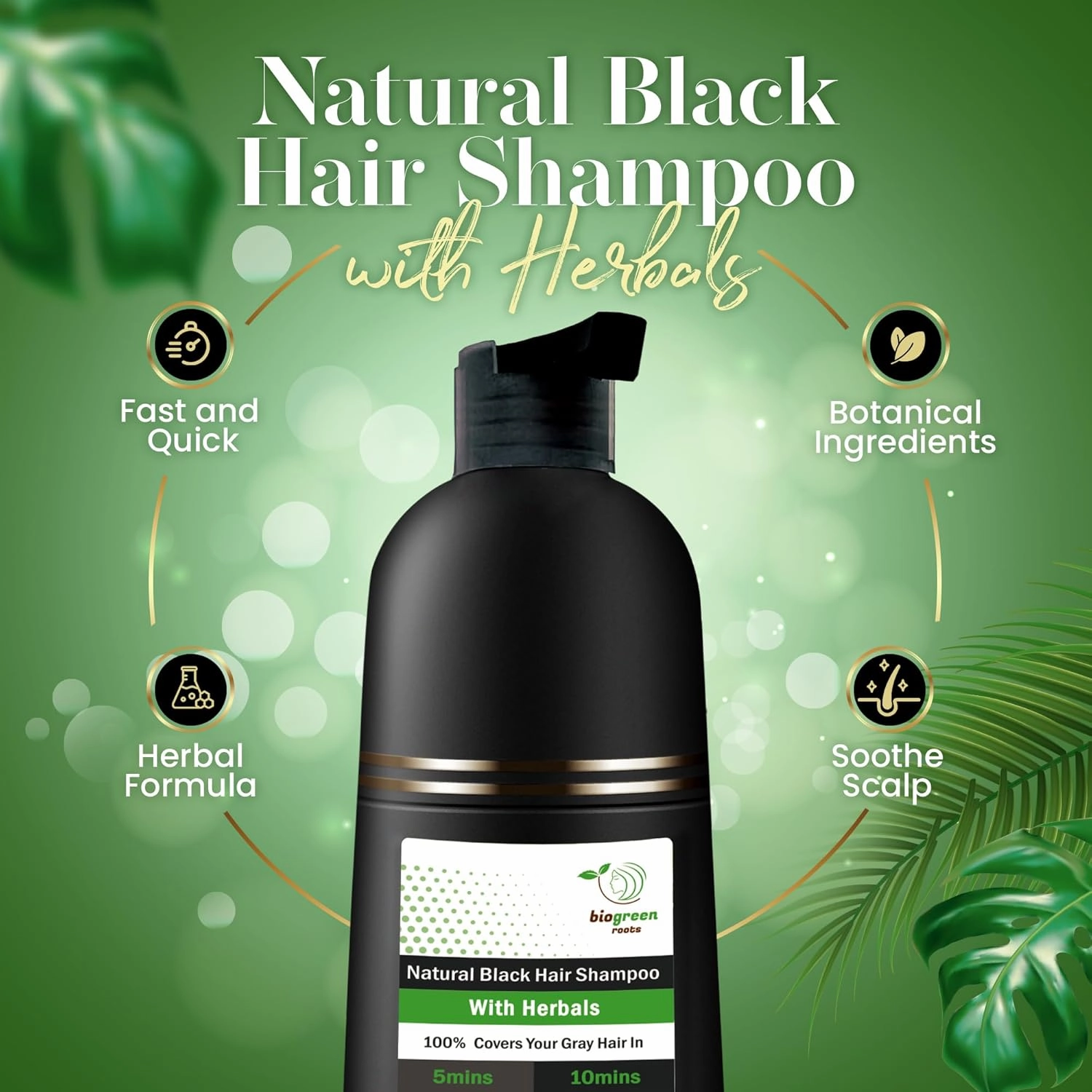 Ammonia-Free & Paraben Free Herbal Hair Shampoo - Hair Dye Shampoo for Women & Men - Natural Color & Nourishment - No Skin Stains - Natural Black (200 ml)