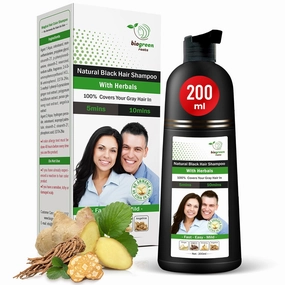 Ammonia-Free & Paraben Free Herbal Hair Shampoo - Hair Dye Shampoo for Women & Men - Natural Color & Nourishment - No Skin Stains - Natural Black (200 ml)