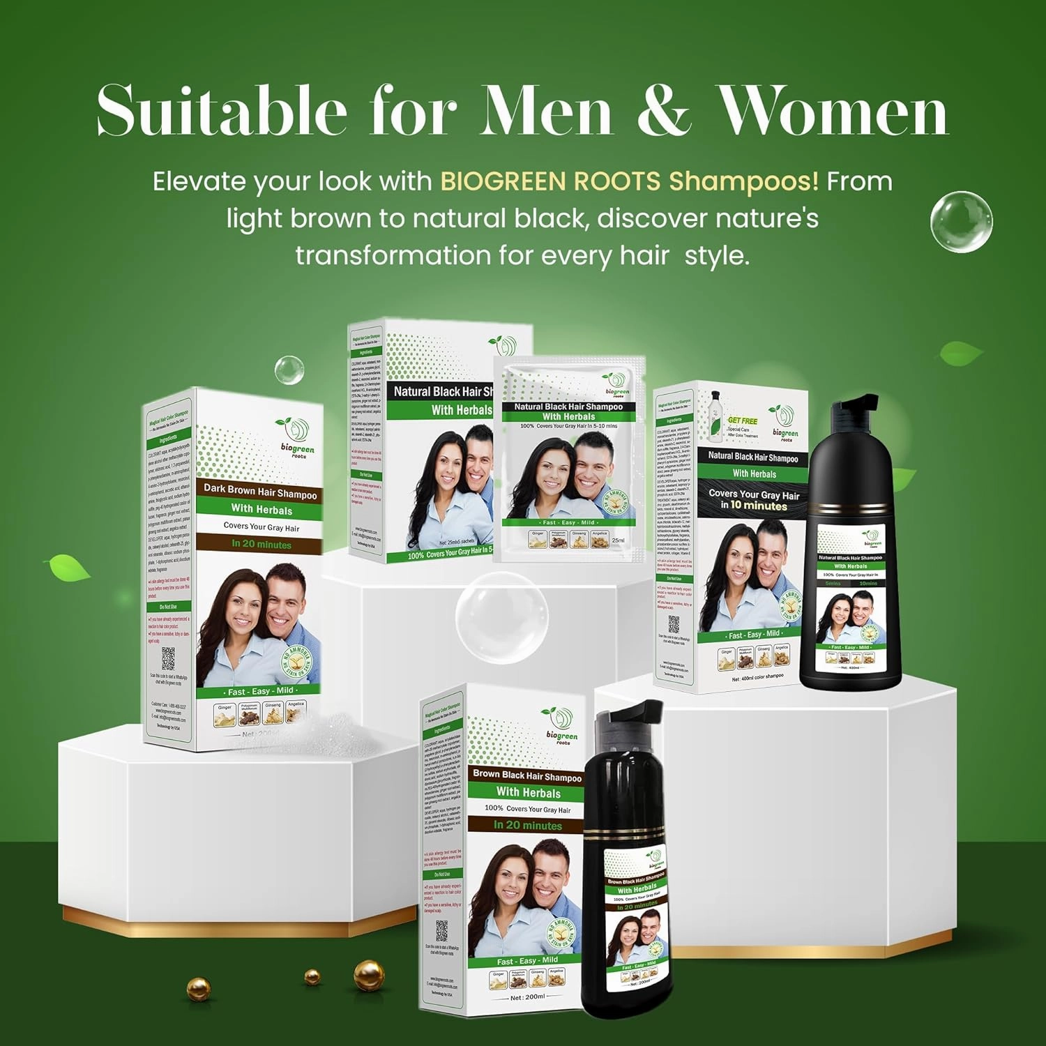 Ammonia-Free & Paraben Free Herbal Hair Shampoo - Hair Dye Shampoo for Women & Men - Natural Color & Nourishment - No Skin Stains - Natural Black (200 ml)