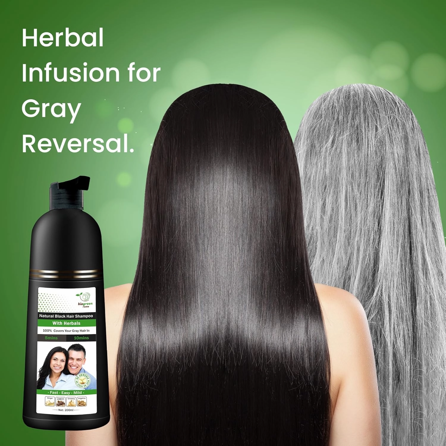 Ammonia-Free & Paraben Free Herbal Hair Shampoo - Hair Dye Shampoo for Women & Men - Natural Color & Nourishment - No Skin Stains - Natural Black (200 ml)