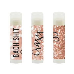 Andaz Press Bridal Shower Bachelorette Party Lip Balm Party Favors, Faux Rose Gold Glitter Shimmer, Bach Shit Crazy, 12-Pack