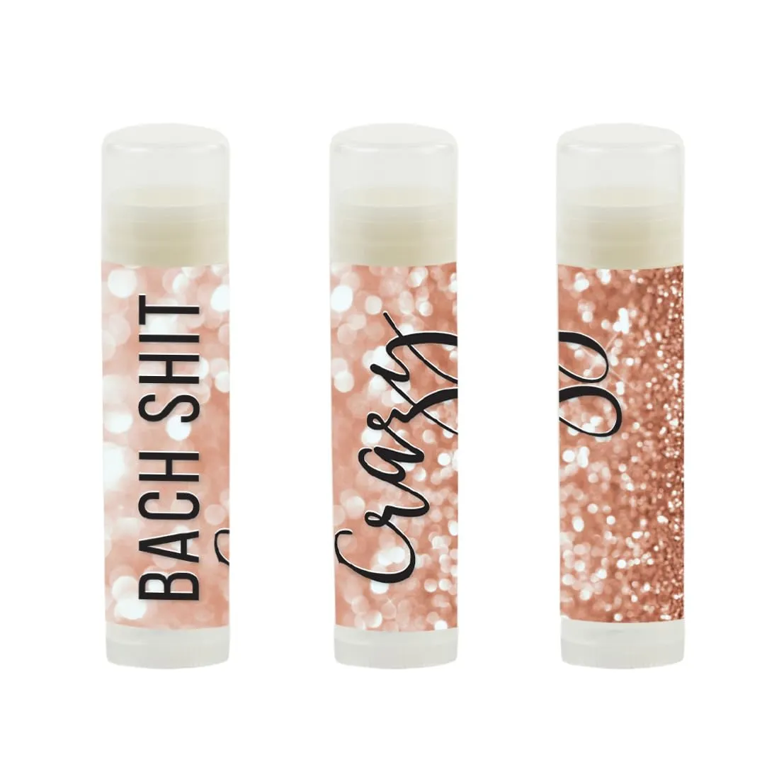 Andaz Press Bridal Shower Bachelorette Party Lip Balm Party Favors, Faux Rose Gold Glitter Shimmer, Bach Shit Crazy, 12-Pack