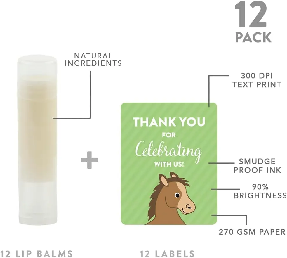 Andaz Press Lip Balm Birthday Party Favors, Thank You For Celebrating With Us, Horse, 12-Pack, Horse Themed Party Decor Gifts for Guests