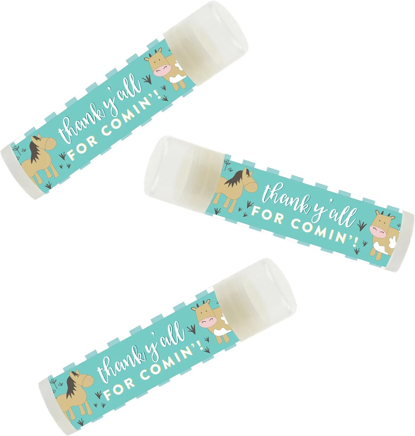 Andaz Press Mint Green and Yellow Barnyard Farm Birthday Party Collection, Lip Balm Favors, Thank Y'all for Comin!, 12-Pack