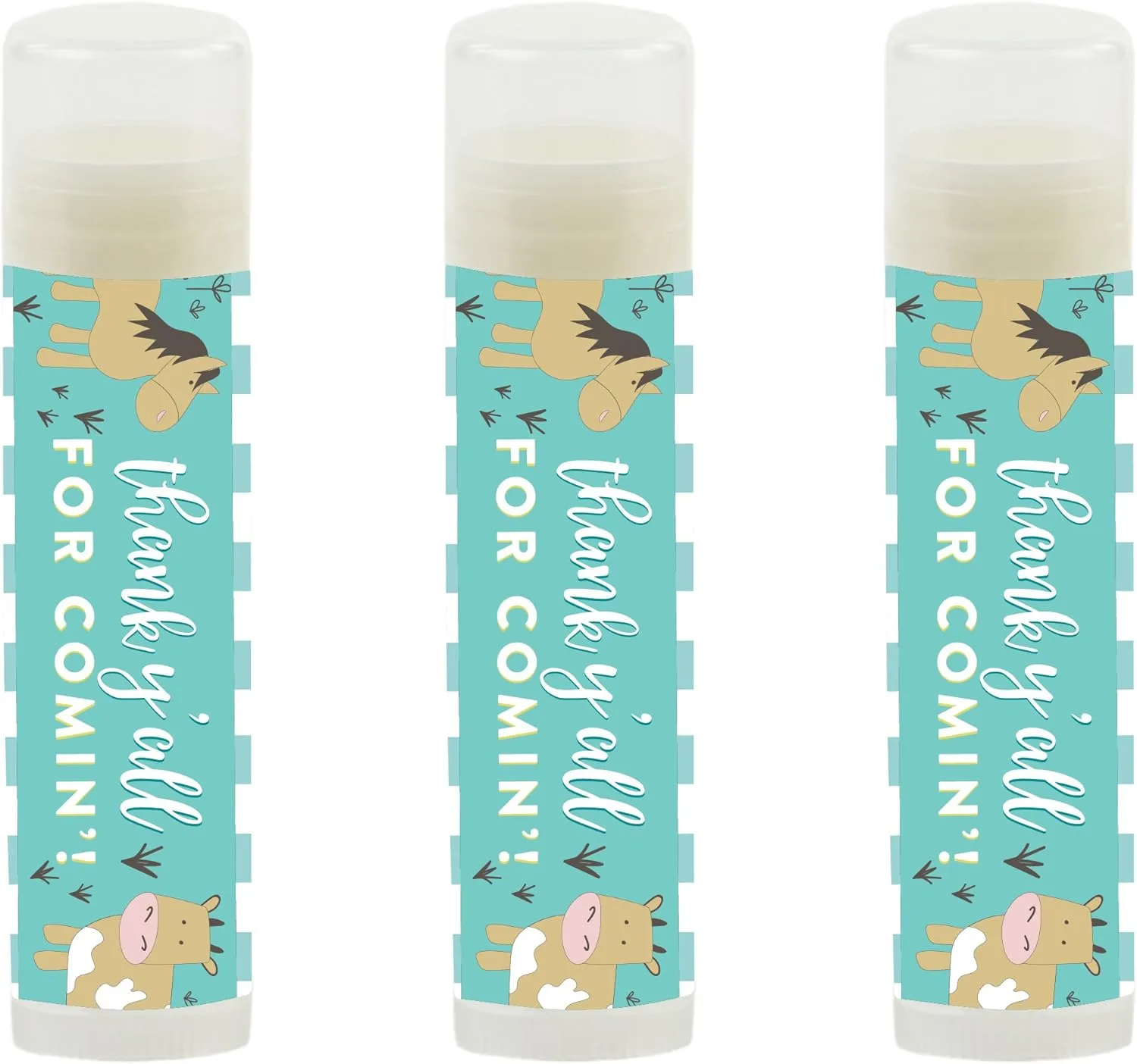 Andaz Press Mint Green and Yellow Barnyard Farm Birthday Party Collection, Lip Balm Favors, Thank Y'all for Comin!, 12-Pack