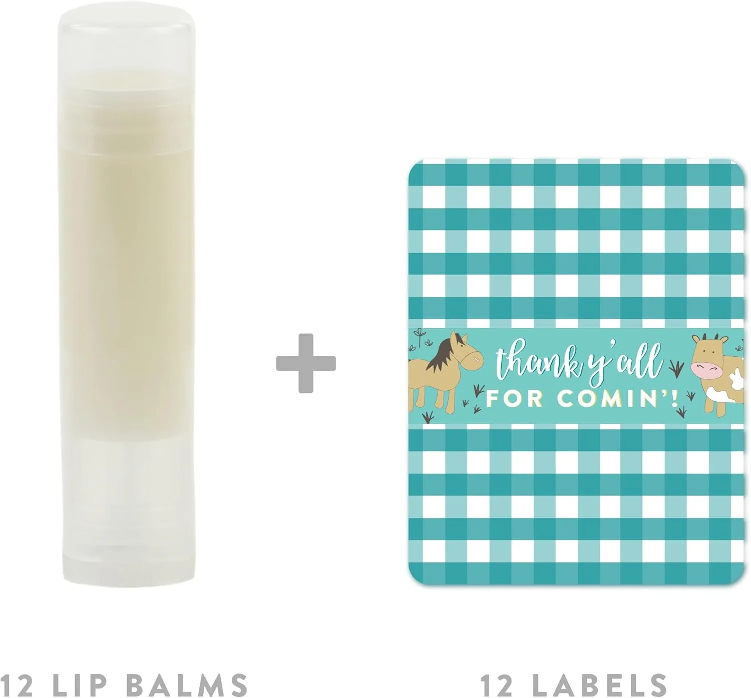 Andaz Press Mint Green and Yellow Barnyard Farm Birthday Party Collection, Lip Balm Favors, Thank Y'all for Comin!, 12-Pack
