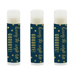 Andaz Press Navy Blue and Metallic Gold Confetti Polka Dots Bachelorette Party Bridal Shower Collection, Lip Balm Favors, Kissing the Single Life Goodbye 12-Pack
