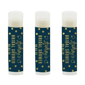 Andaz Press Navy Blue and Metallic Gold Confetti Polka Dots Bachelorette Party Bridal Shower Collection, Personalized Lip Balm Favors, Audrey's Bridal Shower 08.04.20, 12-Pack