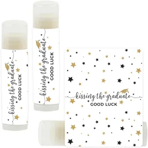 Andaz Press White and Gold Glittering Graduation Party Collection, Lip Balm Favors Kissing the Graduate Good Luck!, 12-Pack