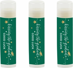 Andaz Press Emerald Forest Green and Gold Glittering Graduation Party Collection, Lip Balm Favors Kissing the Graduate Good Luck!, 12-Pack