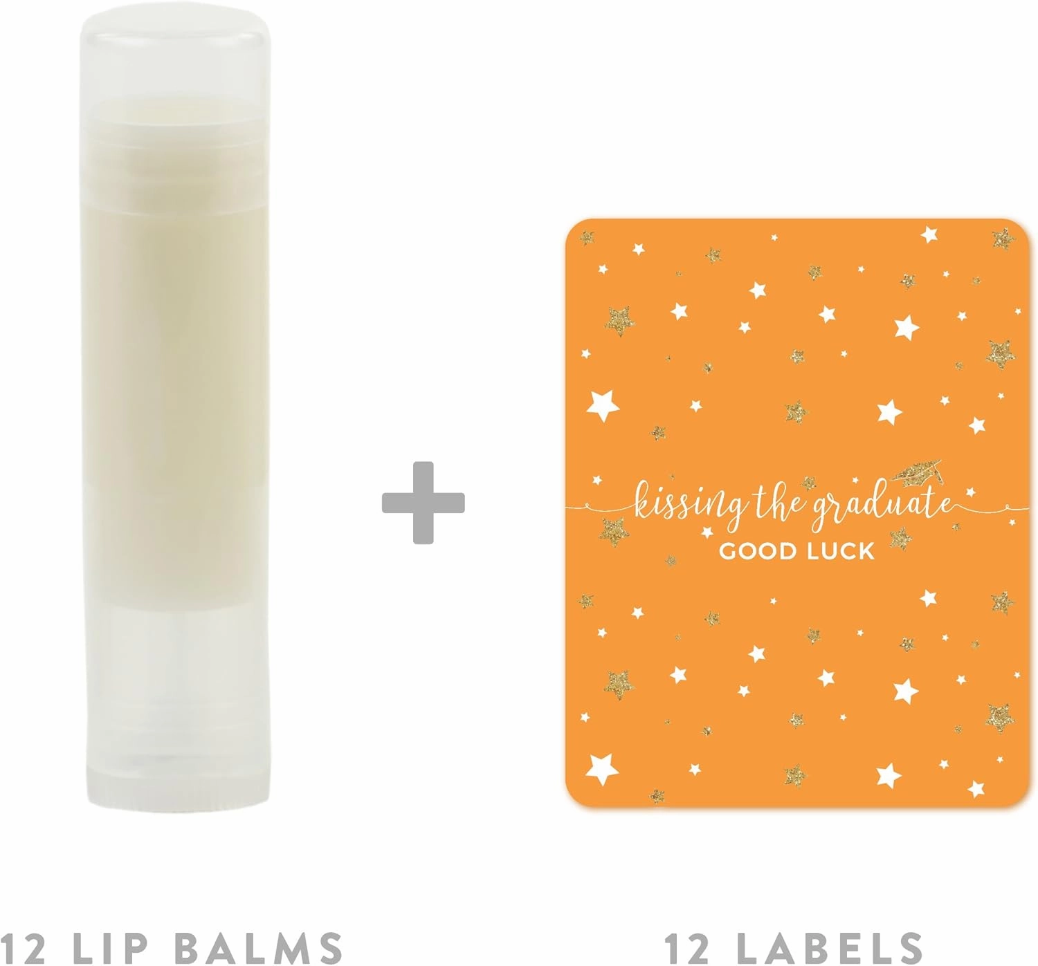 Andaz Press Orange and Gold Glittering Graduation Party Collection, Lip Balm Favors Kissing the Graduate Good Luck!, 12-Pack