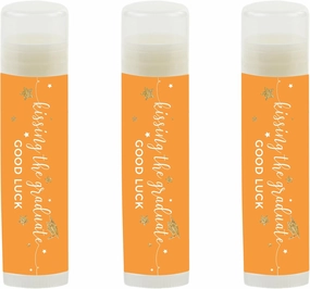 Andaz Press Orange and Gold Glittering Graduation Party Collection, Lip Balm Favors Kissing the Graduate Good Luck!, 12-Pack