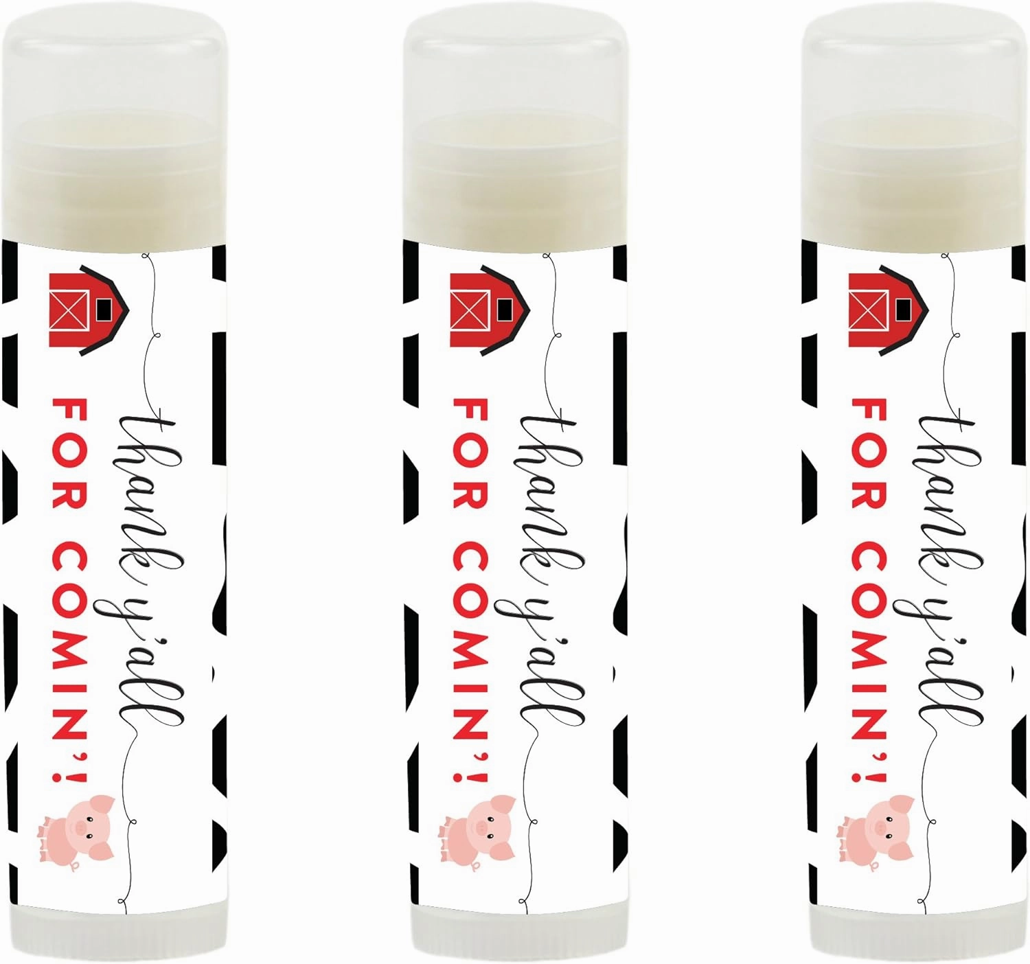 Andaz Press Red Farmhouse Barnyard Birthday Party Collection, Lip Balm Favors, Thank Y'all for Comin!, 12-Pack