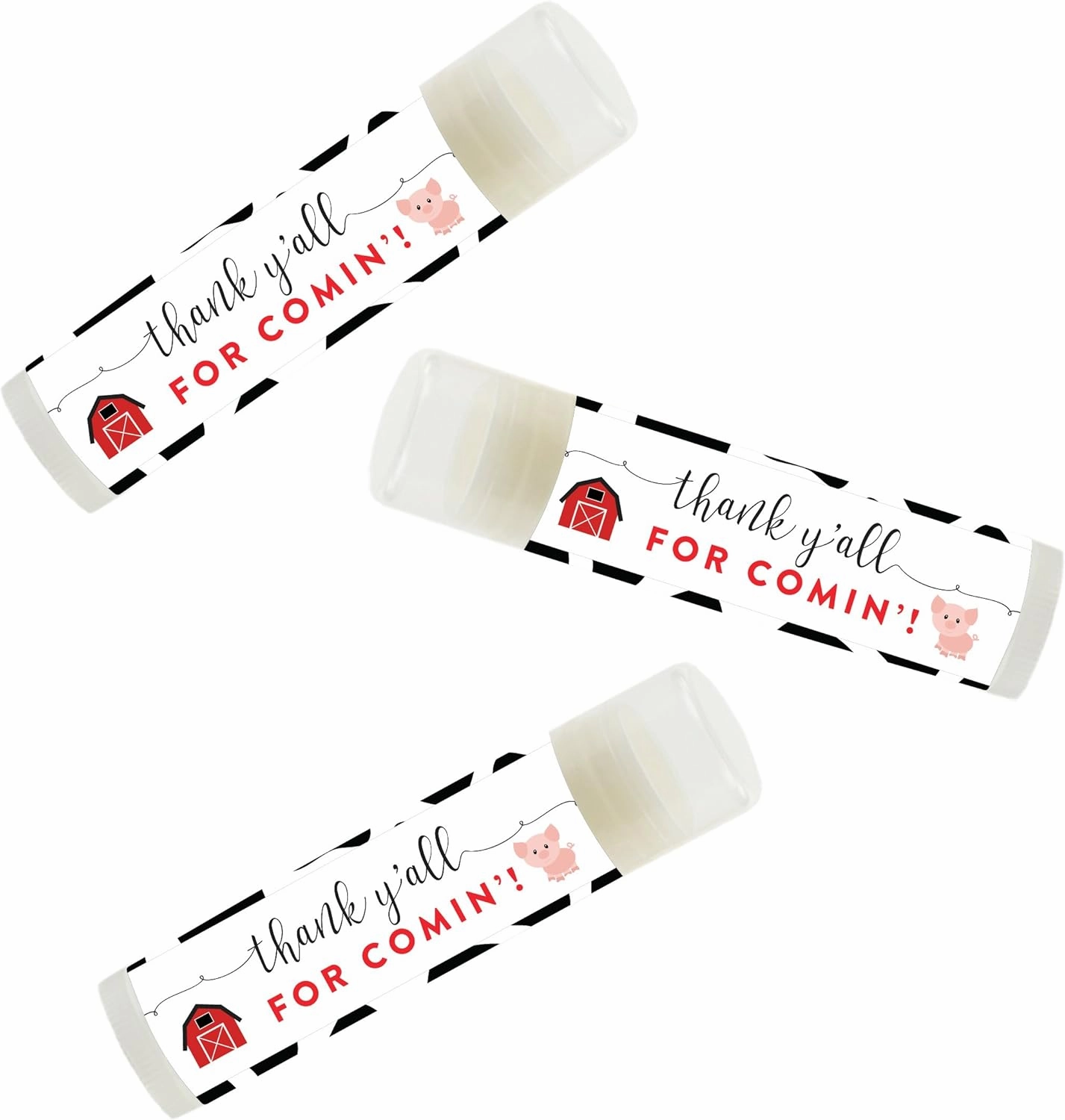 Andaz Press Red Farmhouse Barnyard Birthday Party Collection, Lip Balm Favors, Thank Y'all for Comin!, 12-Pack