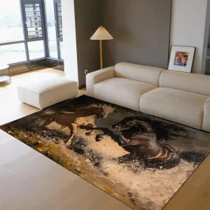 Animal Theme Area Rugs 5'x8' - Picture of Galloping Horses in The Splashing River Water Pattern Non-Slip Low Pile Thin Carpet for Bedroom