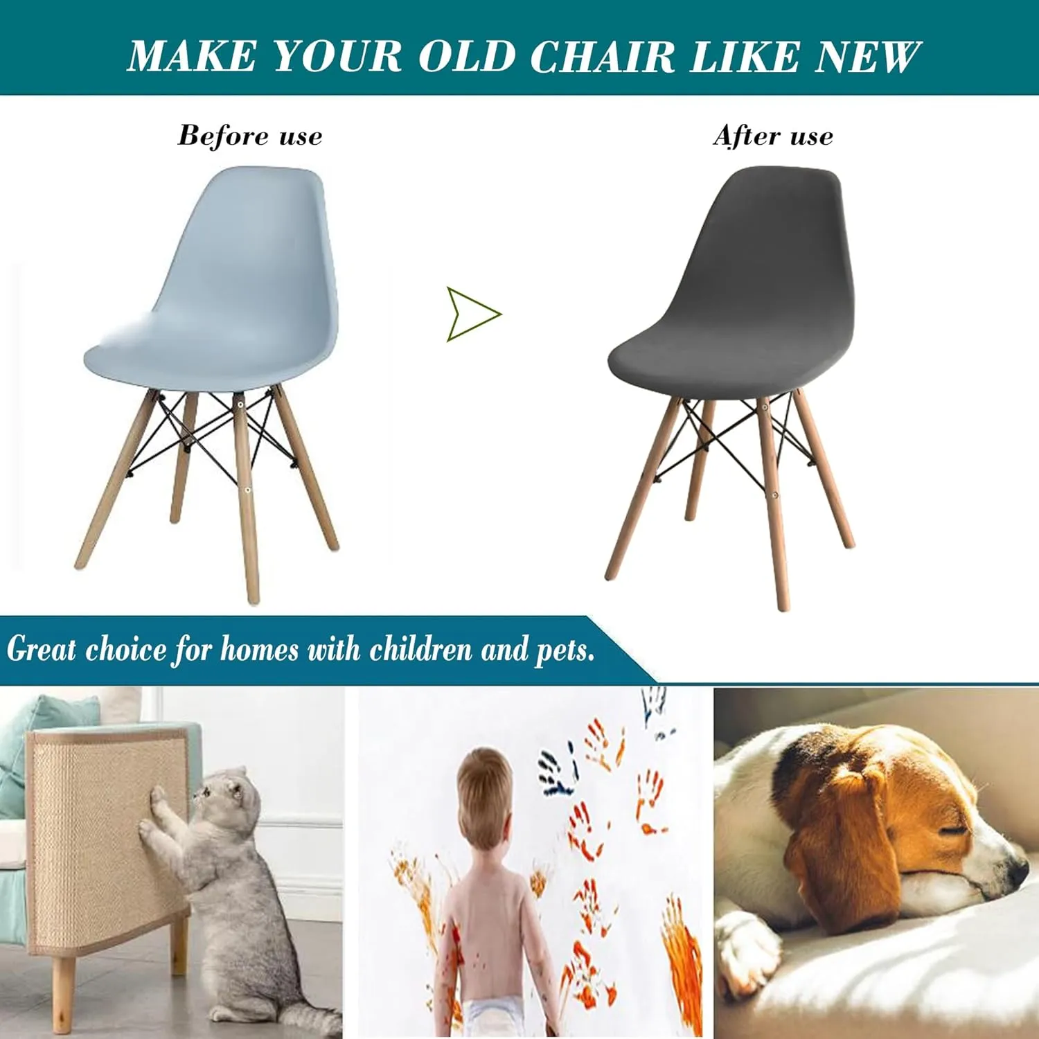 ANWUCHEN 4 Pack Stretch Velvet Shell Chair Cover Mid Modern Dining Chair Covers Washable Dining Room Chair Covers Lounge Armless Chair Cover with Elastic Bands Dark Gray